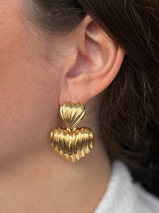 Robinson Ribbed Heart Earring - Gold