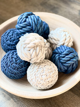 coastal style rope orb decor fillers in blue and white