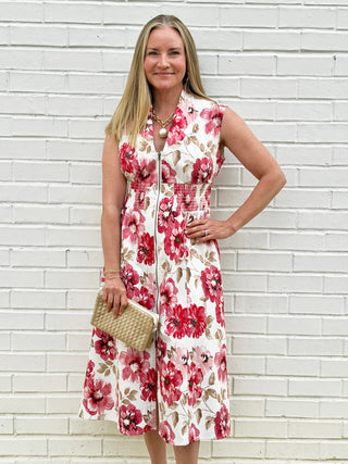 Rosé Garden Midi Dress - Ivory Multi