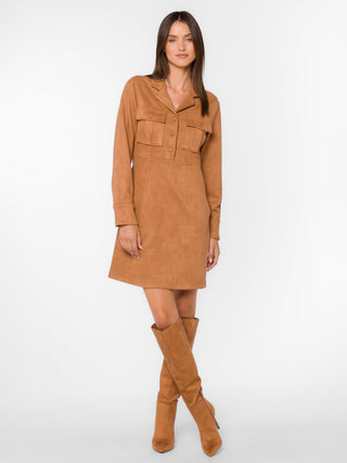 Roya Faux Suede Mini Dress - Camel