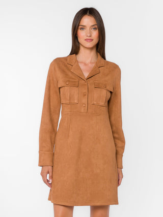 Roya Faux Suede Mini Dress - Camel