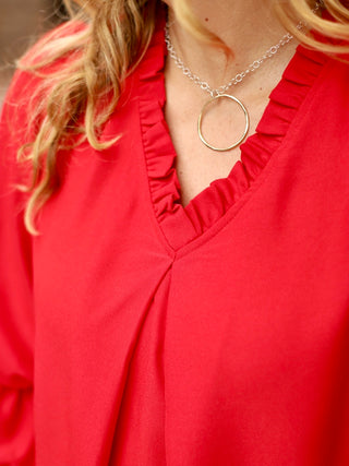 Ruffled In Romance Blouse - Red