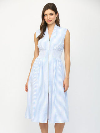 Sail Away Zip Midi Dress - Blue/White
