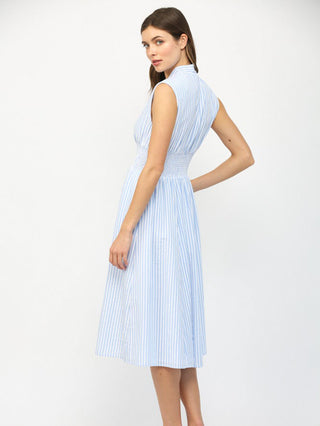 Sail Away Zip Midi Dress - Blue/White