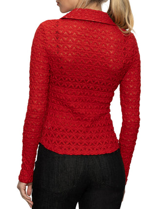Sanctuary Dreamgirl Lace Button Up Top - Red Energy