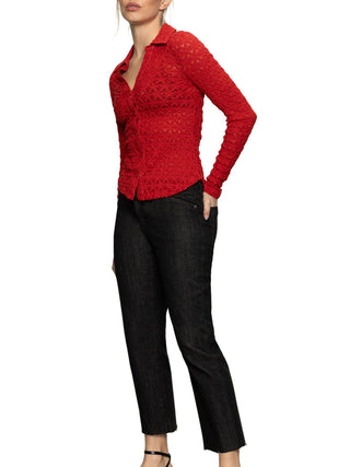 Sanctuary Dreamgirl Lace Button Up Top - Red Energy
