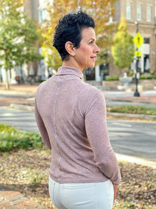 Sanctuary Exposed Seams Mock Neck Top - Heather Feather Mauve