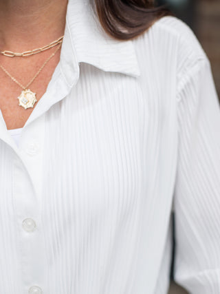 Sanctuary Plisse Button Down Shirt - White