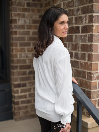Sanctuary Plisse Button Down Shirt - White