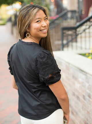 Sanctuary Puff Sleeve Button Front - Black