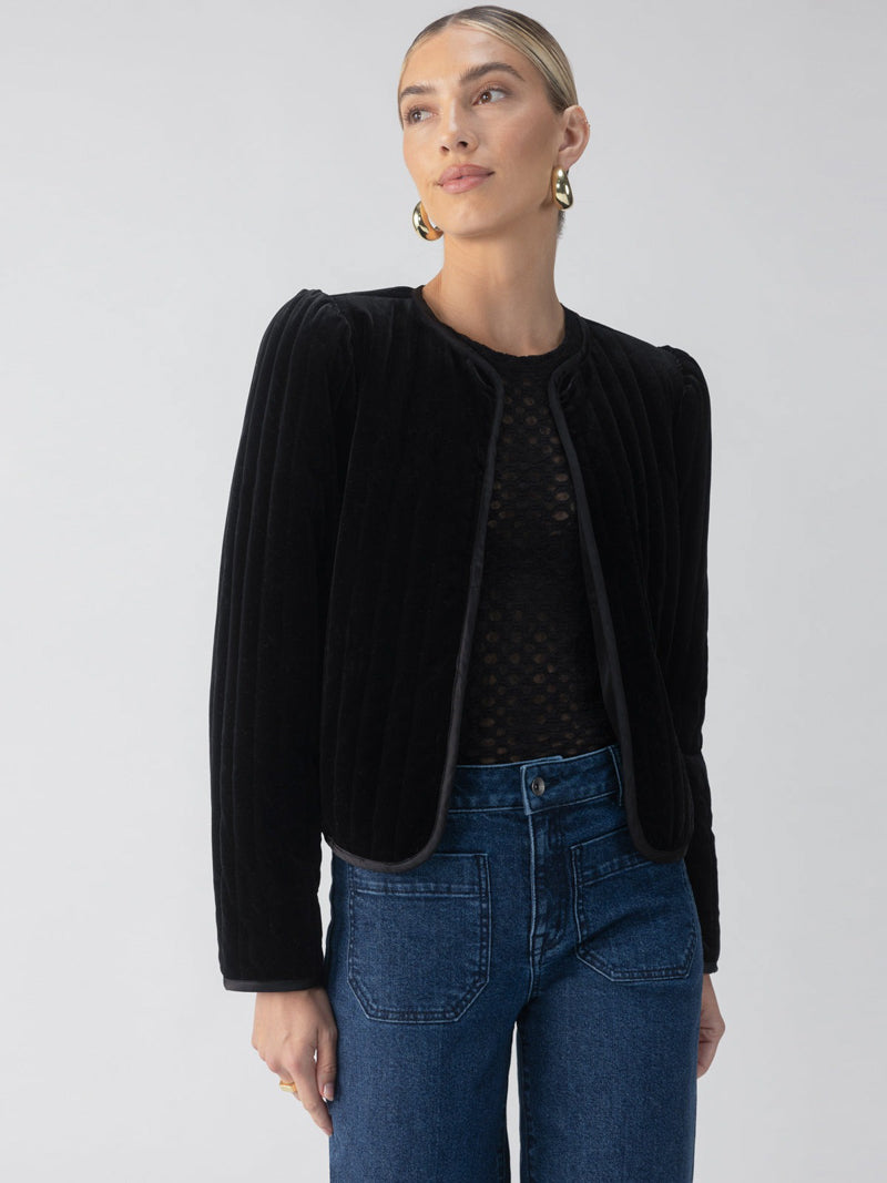 Sanctuary Quilted Velvet Jacket Black