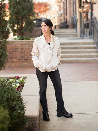 Sanctuary Rita Satin Moto Jacket - Toasted Marshmallow