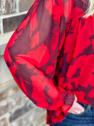 Sanctuary Ruffle Moment Blouse - Red Floral