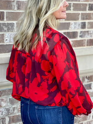 Sanctuary Ruffle Moment Blouse - Red Floral