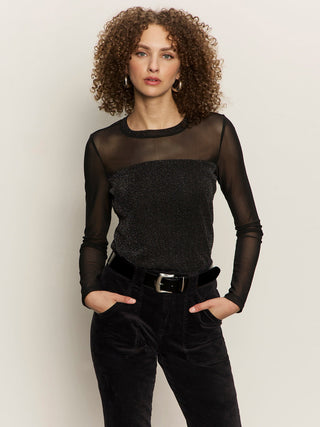 Sanctuary Sparkle Mesh Crew Tee - Black