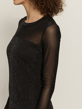 Sanctuary Sparkle Mesh Crew Tee - Black