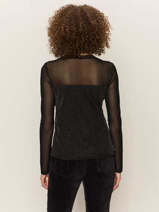 Sanctuary Sparkle Mesh Crew Tee - Black