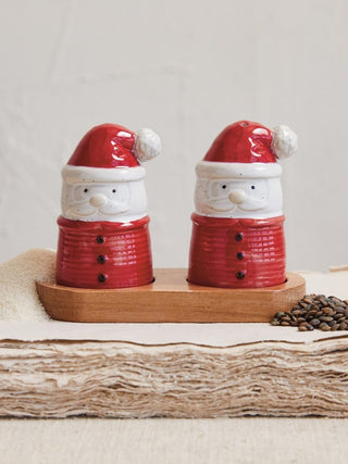 Santa Salt and Pepper Shakers with Tray