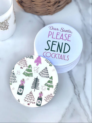 Santa Send Cocktails Coaster - White/Pink