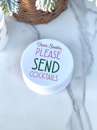 Santa Send Cocktails Coaster - White/Pink