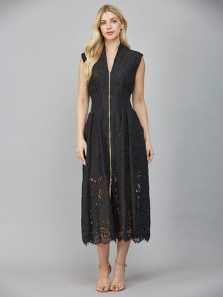 Sculpted in Lace Midi Dress - Black