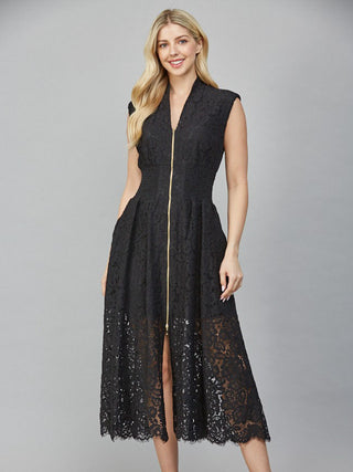 Sculpted in Lace Midi Dress - Black
