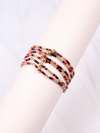 Seamus Beaded Bracelet Set - Black Red