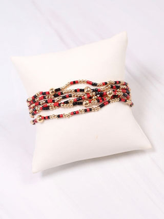 Seamus Beaded Bracelet Set - Black Red