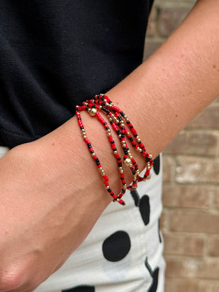 Seamus Beaded Bracelet Set - Black Red
