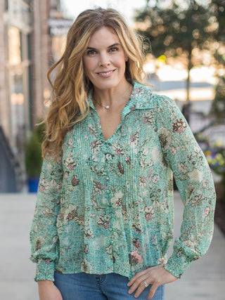 Seize the Day Pintuck Blouse - Green Mix