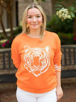 Stadium Spirit Sequins Sweater - Tiger Orange