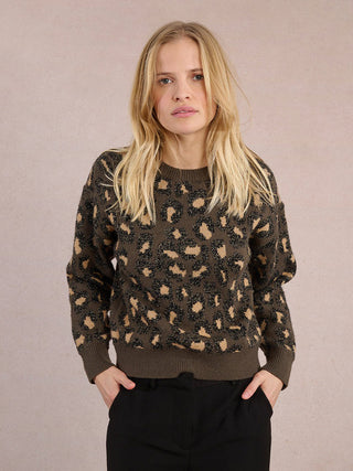 Shimmer Safari Knit Sweater - Khaki Leopard Print