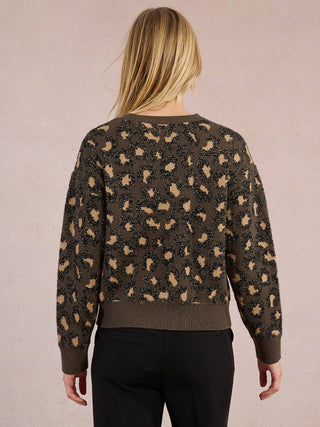 Shimmer Safari Knit Sweater - Khaki Leopard Print