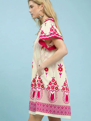 Lush Petal Border Dress - Fuchsia Mix