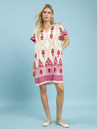 Lush Petal Border Dress - Fuchsia Mix
