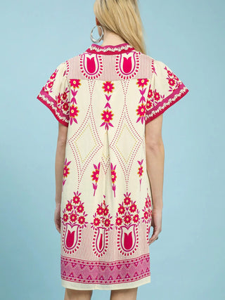 Lush Petal Border Dress - Fuchsia Mix