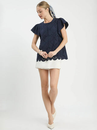 Scalloped Grace Top - Navy