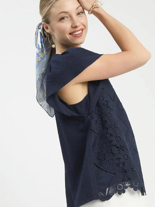 Scalloped Grace Top - Navy