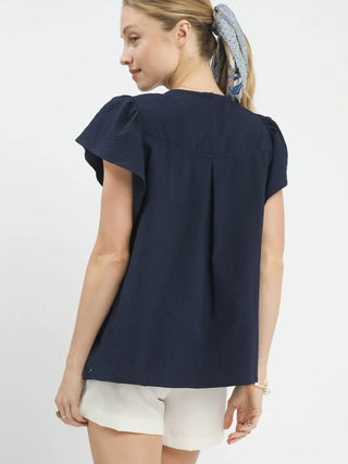 Scalloped Grace Top - Navy