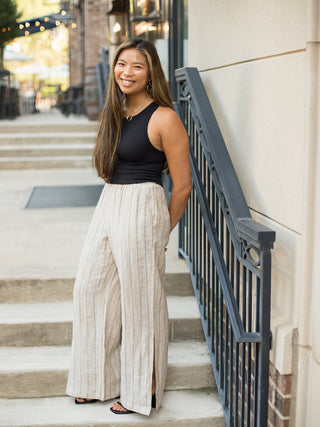 wear as a chic two piece set by pairing with matching linen tie top