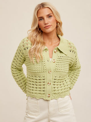 Signature Move Cardigan Sweater - Lime Green
