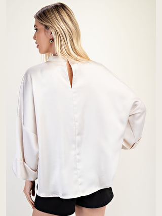 Silken Grace High Neck Blouse - Ivory
