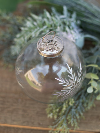 Silver Snowflake Etched Clear Glass Ornament