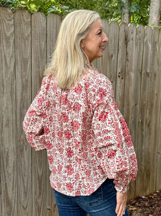 Simply Sleek Pleated Detailed Top - Red Cream