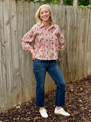 Simply Sleek Pleated Detailed Top - Red Cream