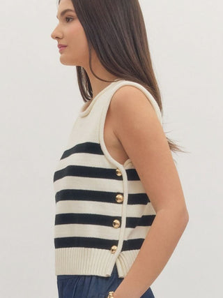 Buttoned Belle Sleeveless Sweater - Cream