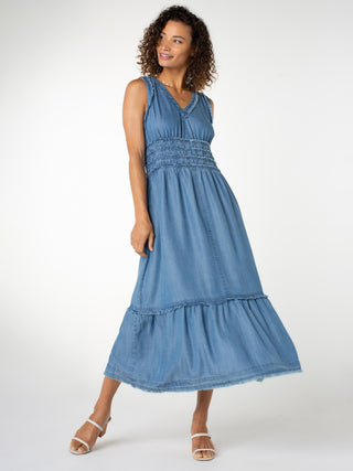 Liverpool Smocked Fray Ruffle Maxi Dress - Delwood