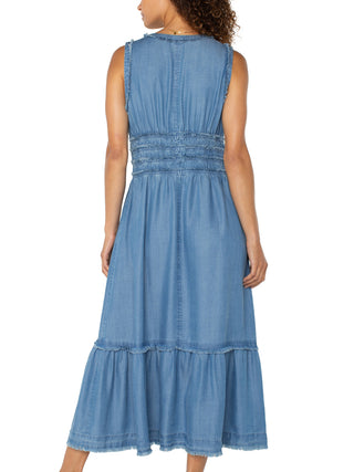 Liverpool Smocked Fray Ruffle Maxi Dress - Delwood