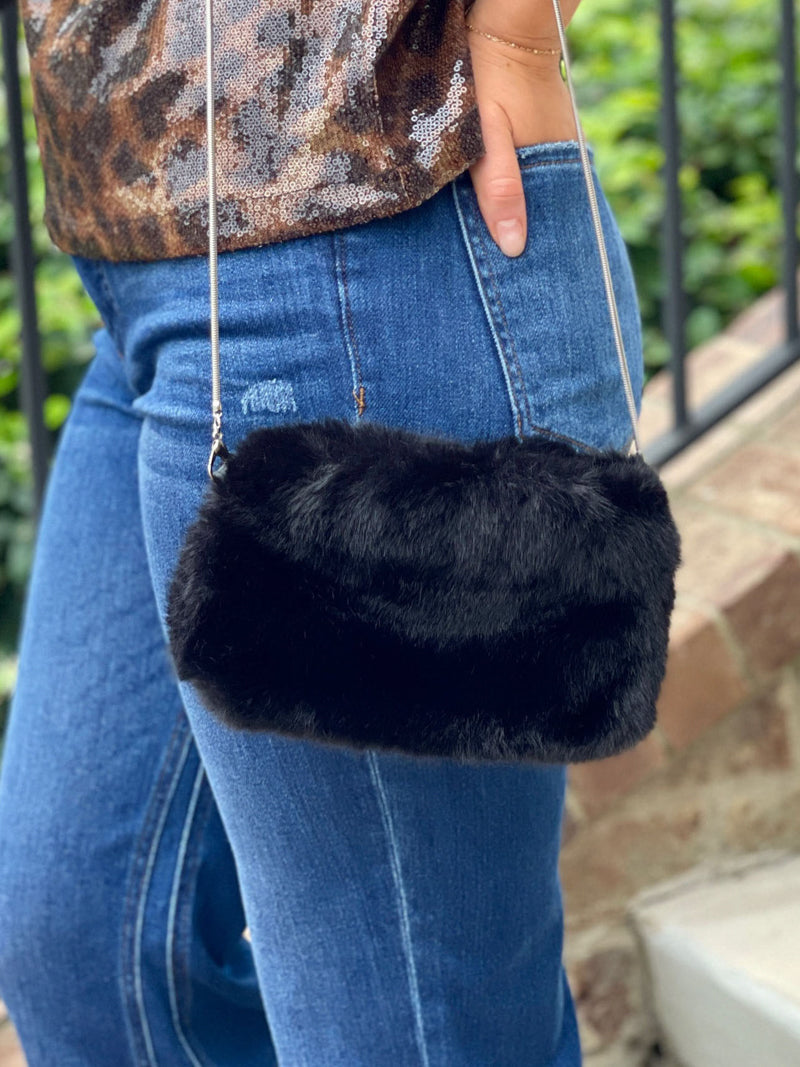 Black fur clutch bag online
