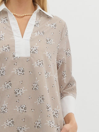 Softly Striped Floral Mini Dress - Latte